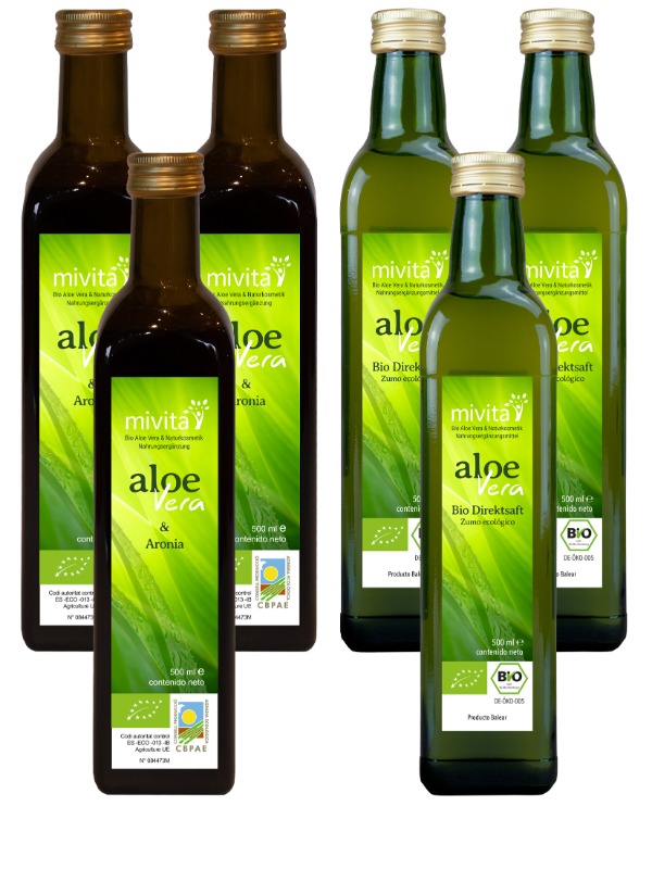 3 x Bio Aloe Vera Direktsaft + 3 x Bio Aloe Vera & Aronia Direktsaft